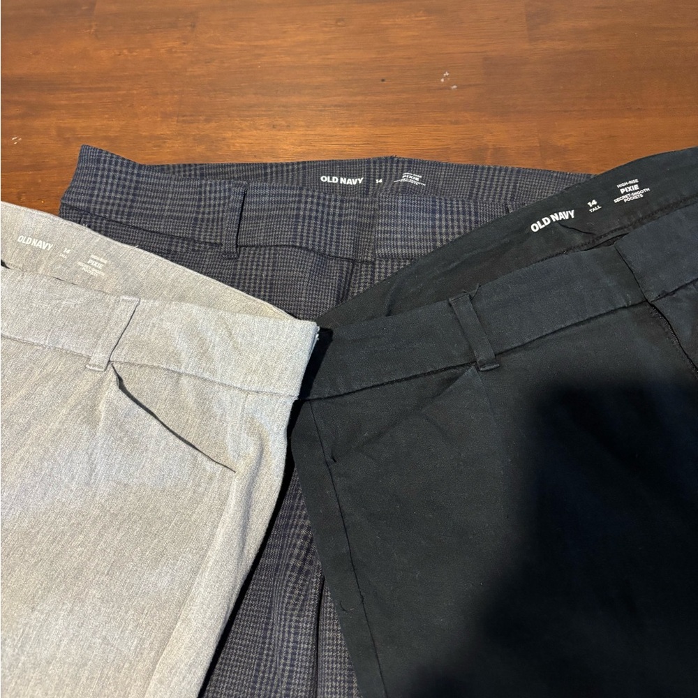 Old Navy Women’s Pixie style Pants - Black, Tan and Navy/Tan Plaid